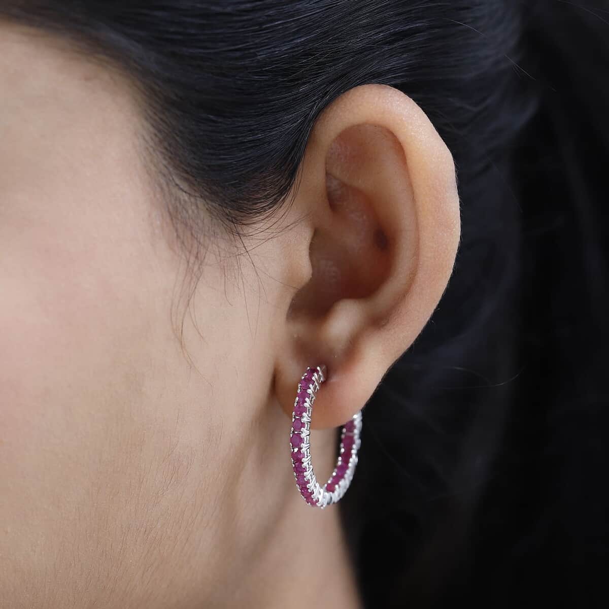 Karis Ruby Inside Out Hoop Earrings in Platinum Bond 3.90 ctw image number 2