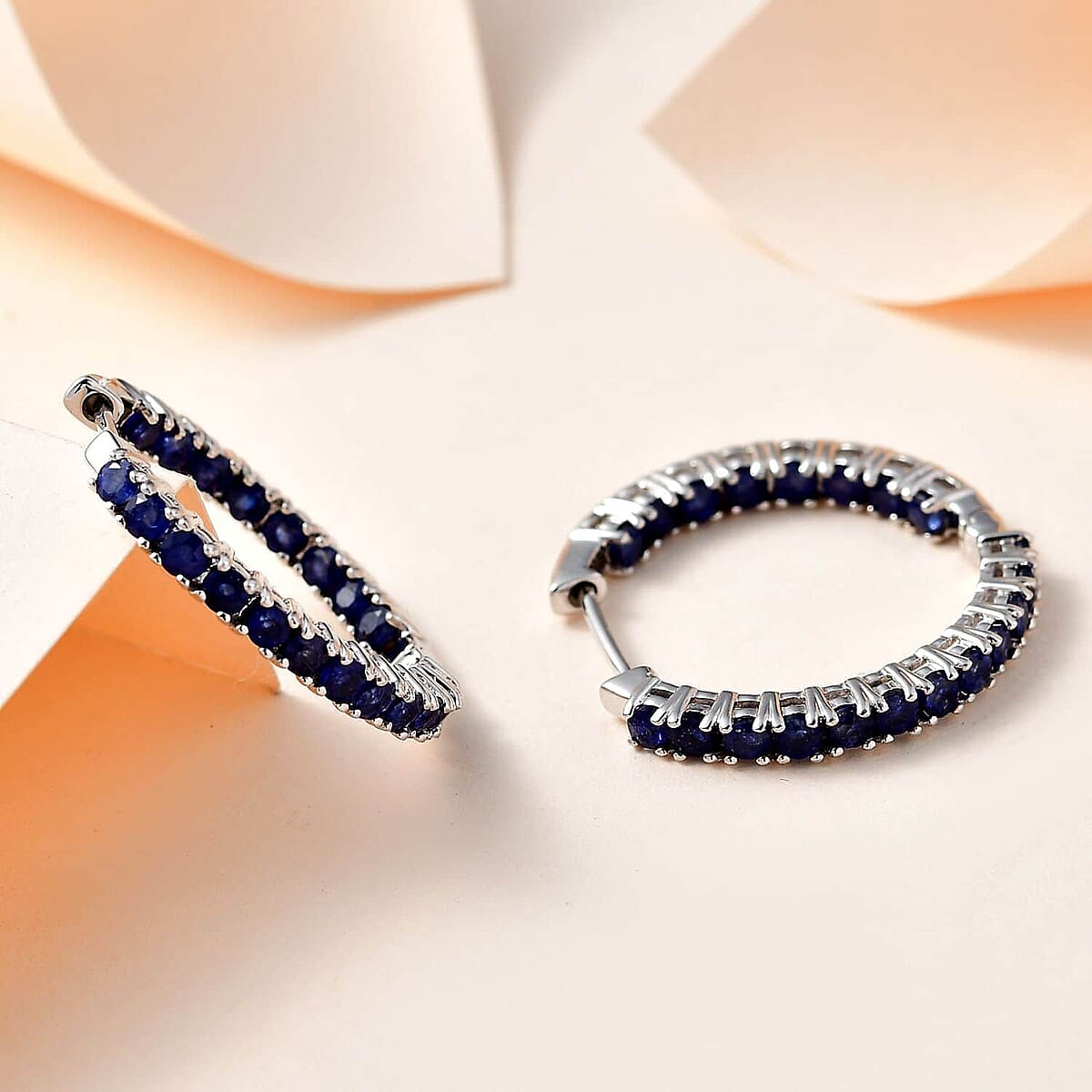Karis Blue Sapphire Inside Out Hoop Earrings in Platinum Bond 3.90 ctw image number 1
