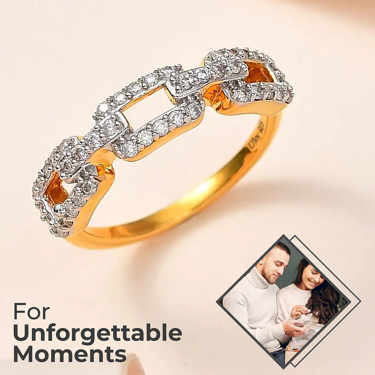 Moissanite Paperclip Link Band Ring in Vermeil Yellow Gold Over Sterling Silver (Size 6.0) 0.25 ctw