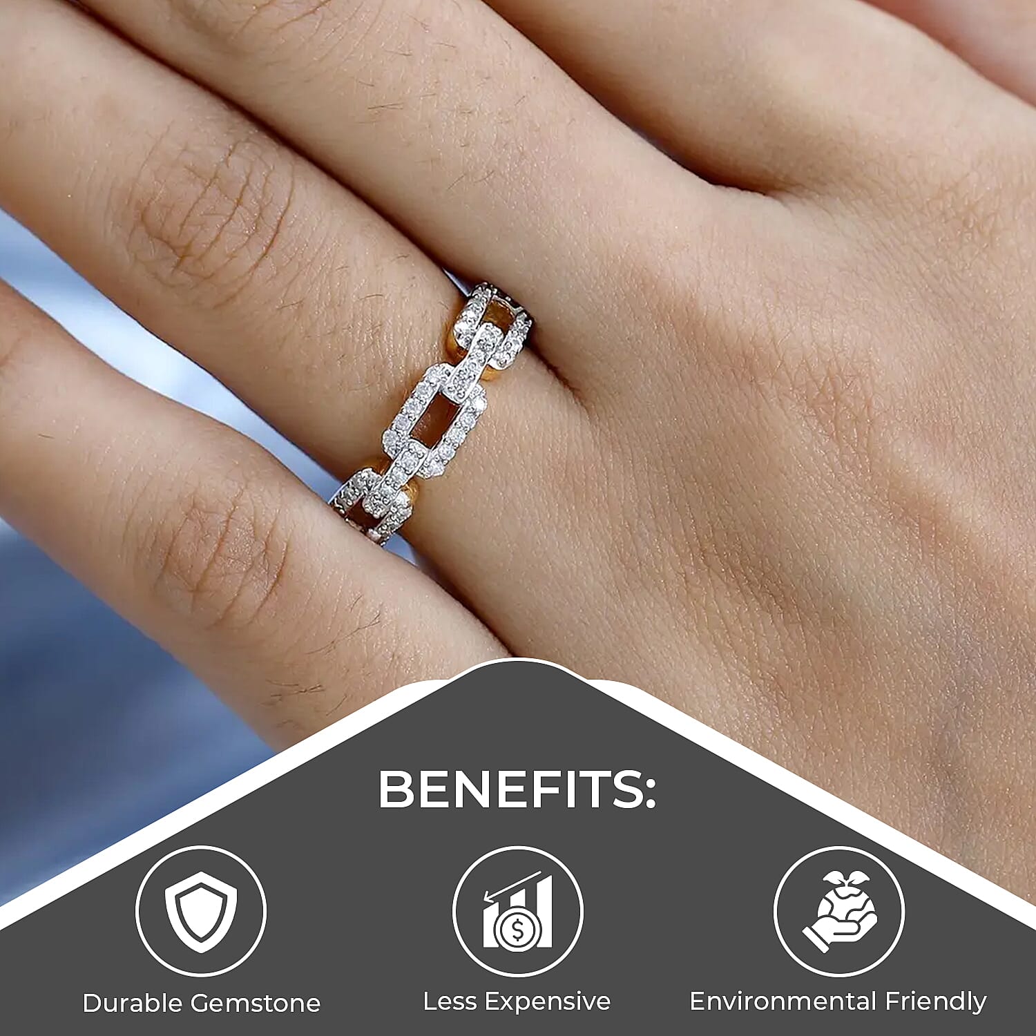 Moissanite Paperclip Link Band Ring in Vermeil Yellow Gold Over Sterling Silver (Size 6.0) 0.25 ctw