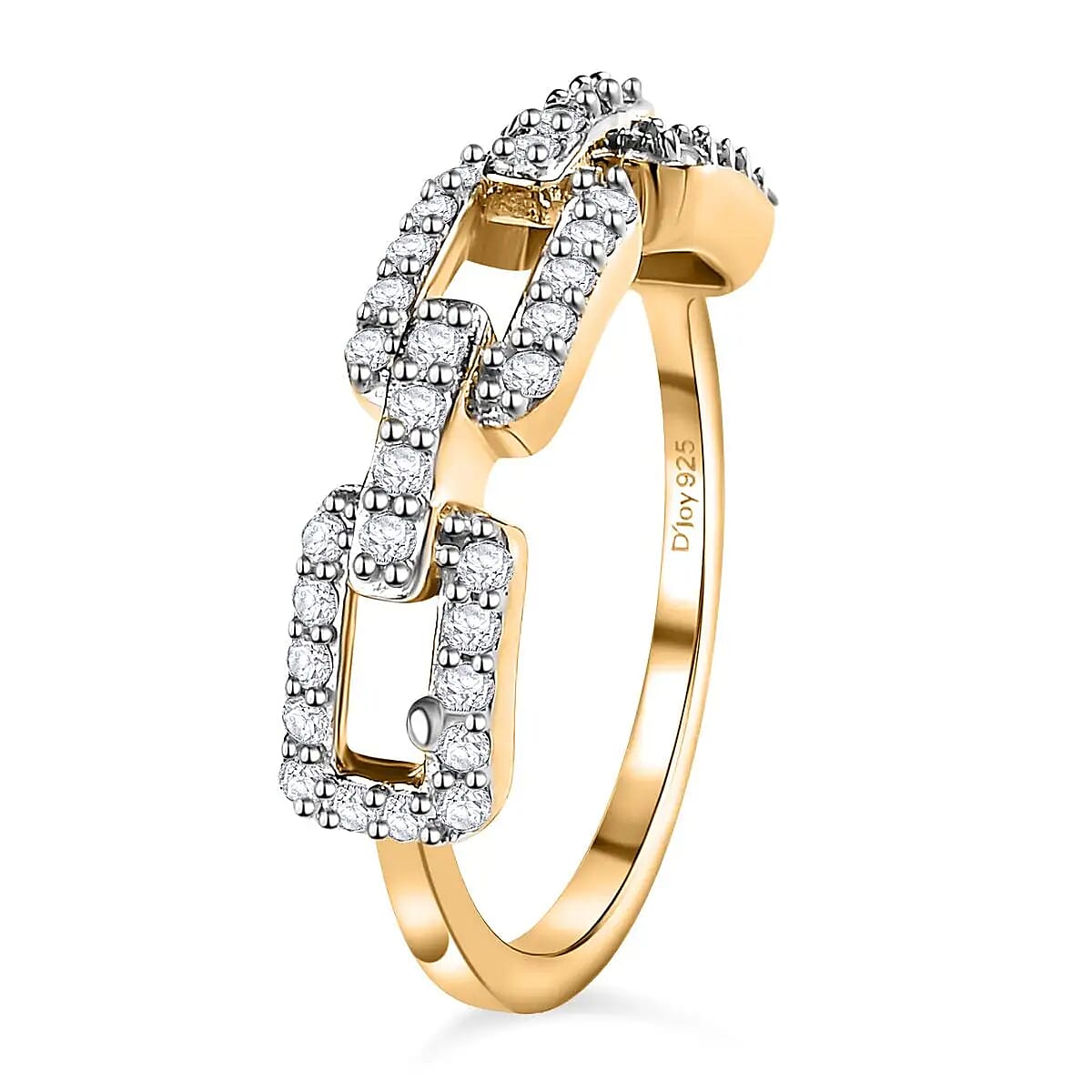 Moissanite Paperclip Link Band Ring in Vermeil Yellow Gold Over Sterling Silver (Size 6.0) 0.25 ctw