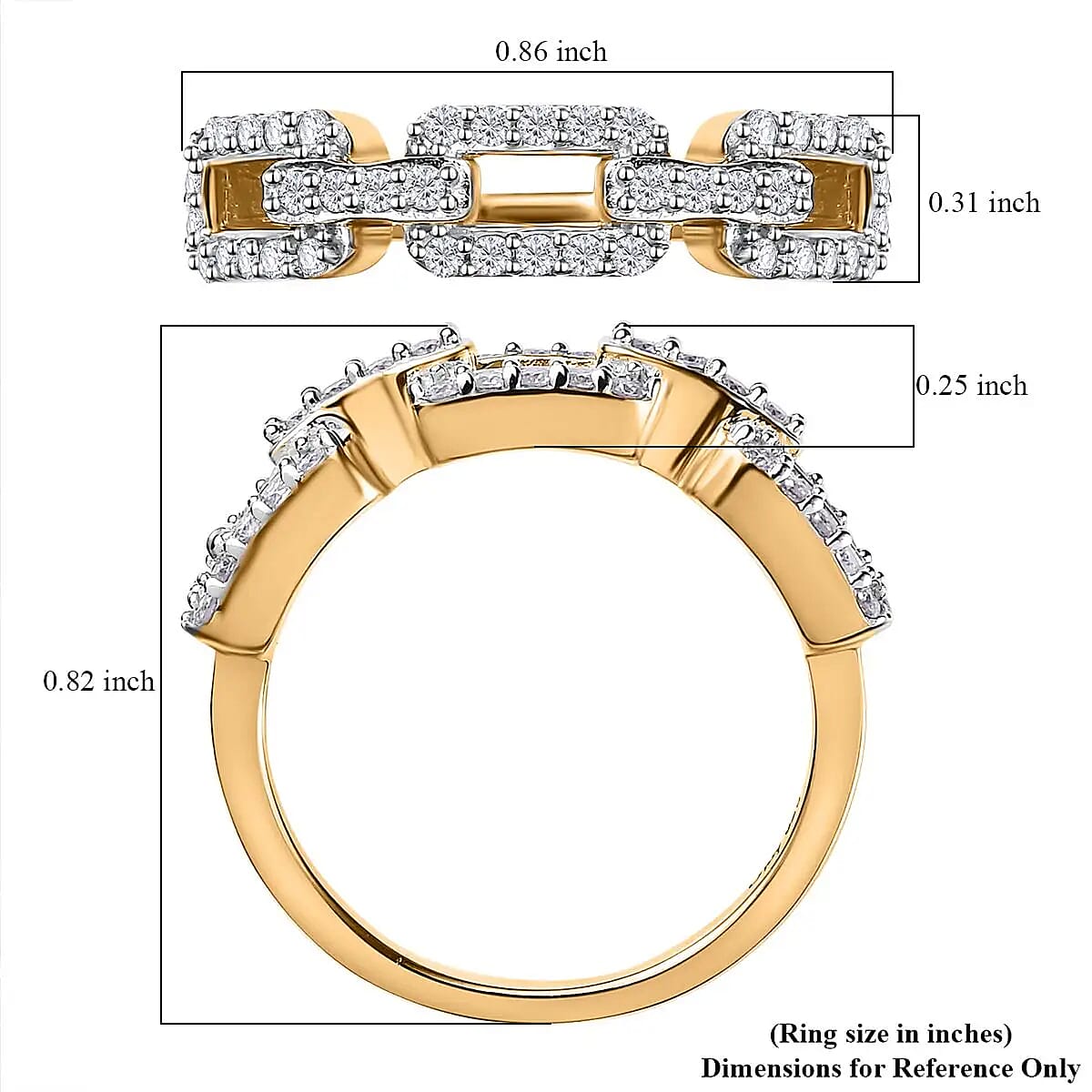 Moissanite Paperclip Link Band Ring in Vermeil Yellow Gold Over Sterling Silver (Size 6.0) 0.25 ctw