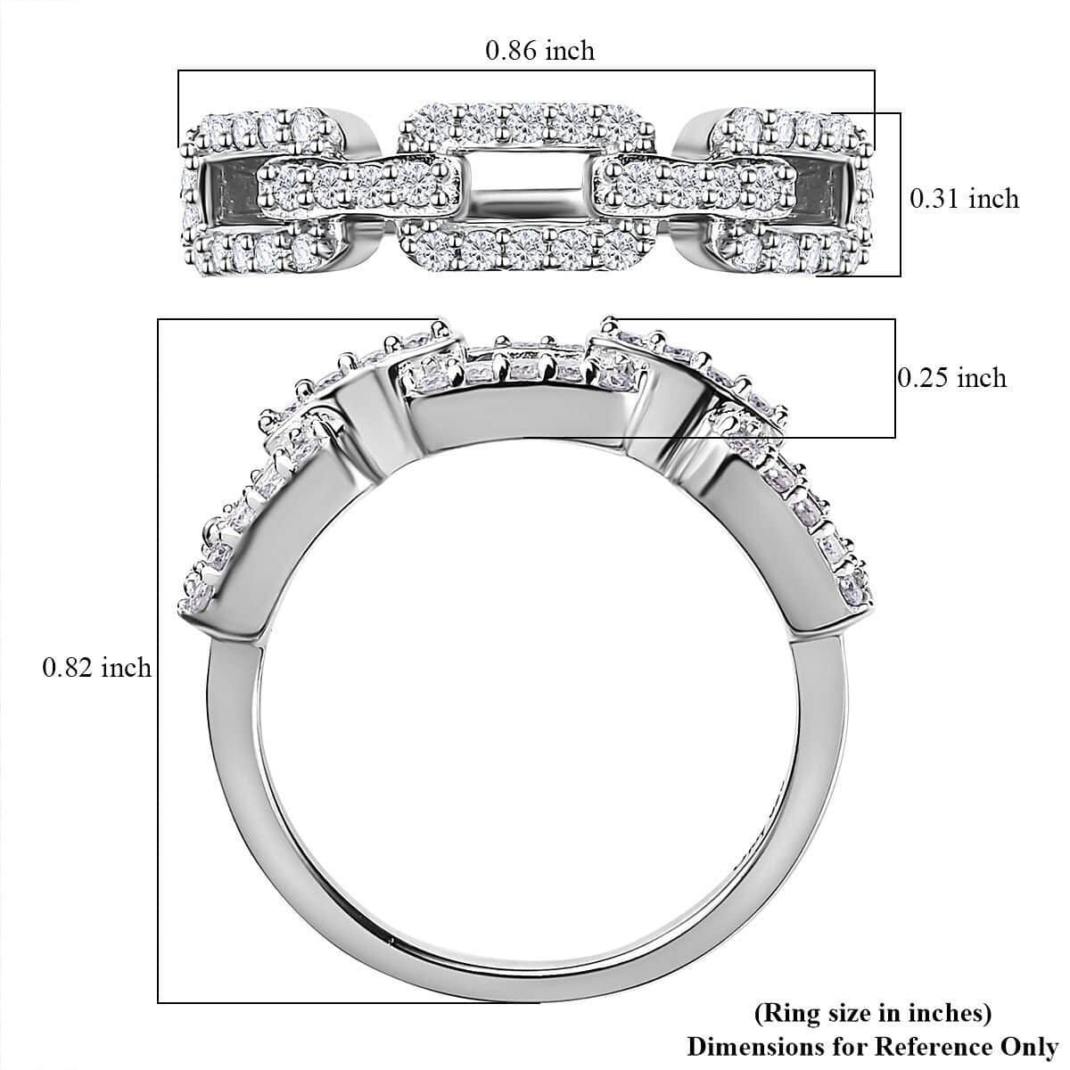 Moissanite Paperclip Link Band Ring in Platinum Over Sterling Silver (Size 6.0) 0.25 ctw image number 5