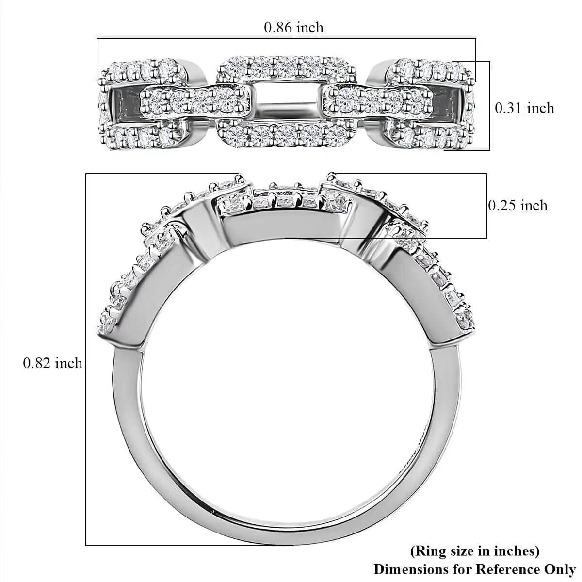 Moissanite Paperclip Link Band Ring in Platinum Over Sterling Silver (Size 6.0) 0.25 ctw image number 6