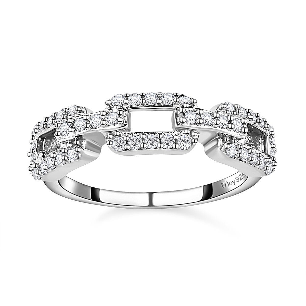 Moissanite Paperclip Link Band Ring in Platinum Over Sterling Silver (Size 8.0) 0.25 ctw image number 0