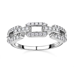 Moissanite Paperclip Link Band Ring in Platinum Over Sterling Silver (Size 8.0) 0.25 ctw