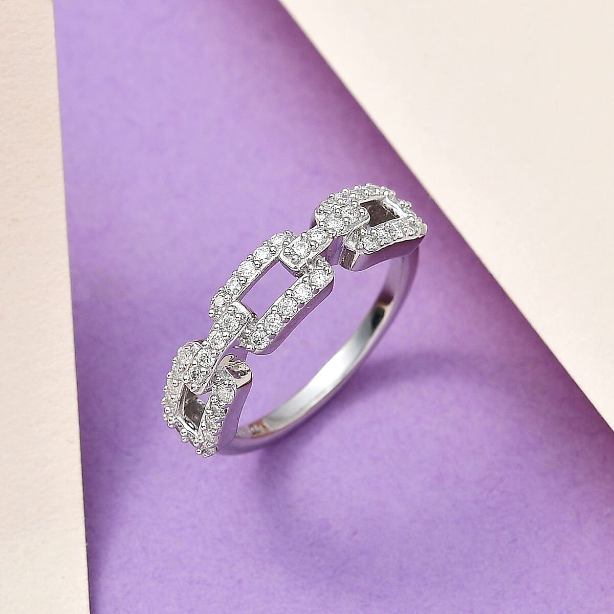Moissanite Paperclip Link Band Ring in Platinum Over Sterling Silver (Size 8.0) 0.25 ctw image number 1