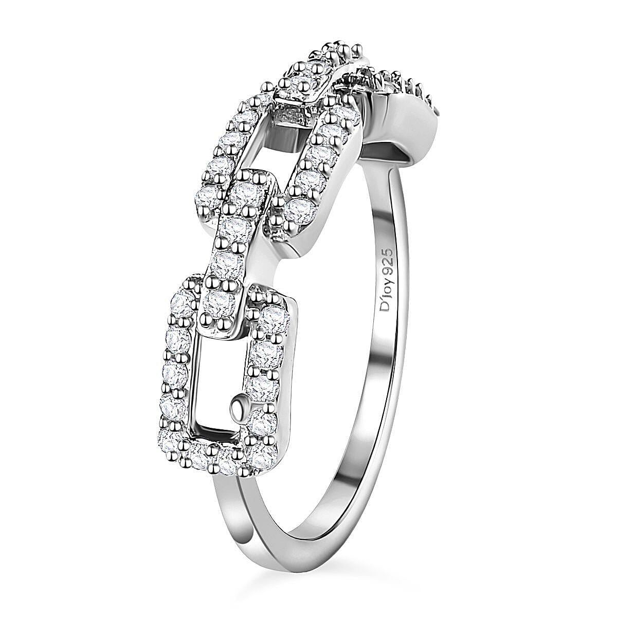 Moissanite Paperclip Link Band Ring in Platinum Over Sterling Silver (Size 8.0) 0.25 ctw image number 3
