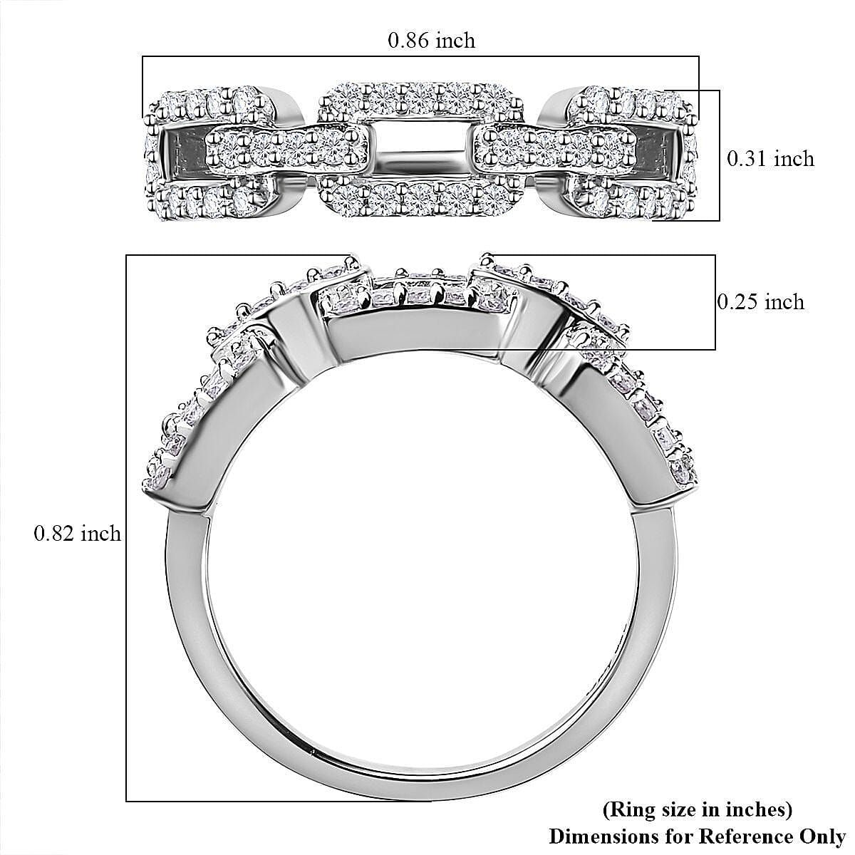 Moissanite Paperclip Link Band Ring in Platinum Over Sterling Silver (Size 8.0) 0.25 ctw image number 5