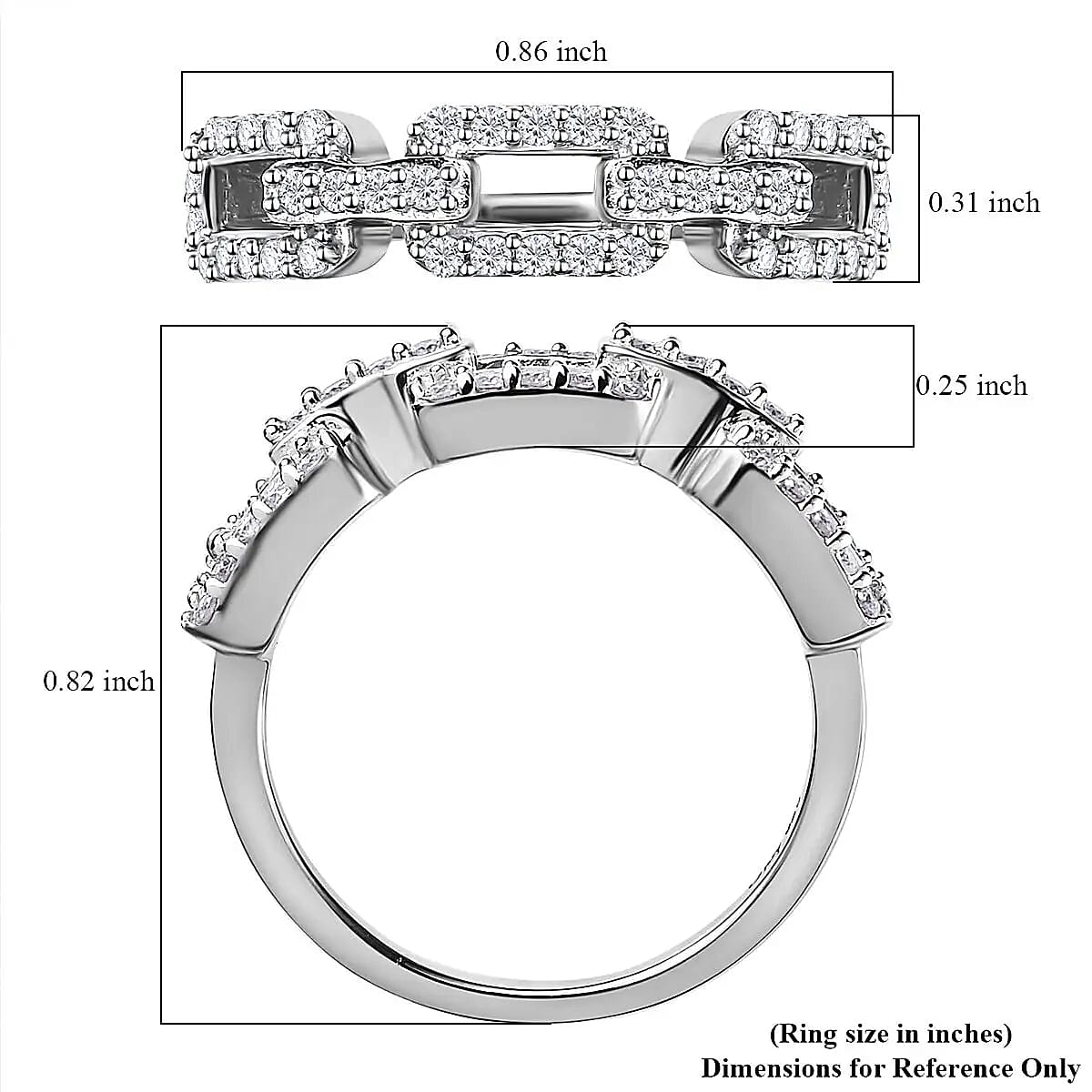 Moissanite Paperclip Link Band Ring in Platinum Over Sterling Silver (Size 8.0) 0.25 ctw image number 6