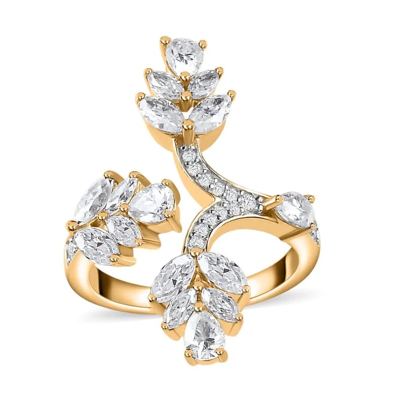 Moissanite Floral Trilogy Open Statement Band Ring in Vermeil Yellow Gold Over Sterling Silver (Size 6.0) 1.90 ctw