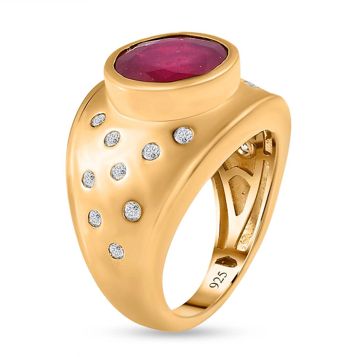 African Ruby and White Zircon 6.27 ctw Ring in 18K Vermeil Yellow Gold Over Sterling Silver (Size 5.5)