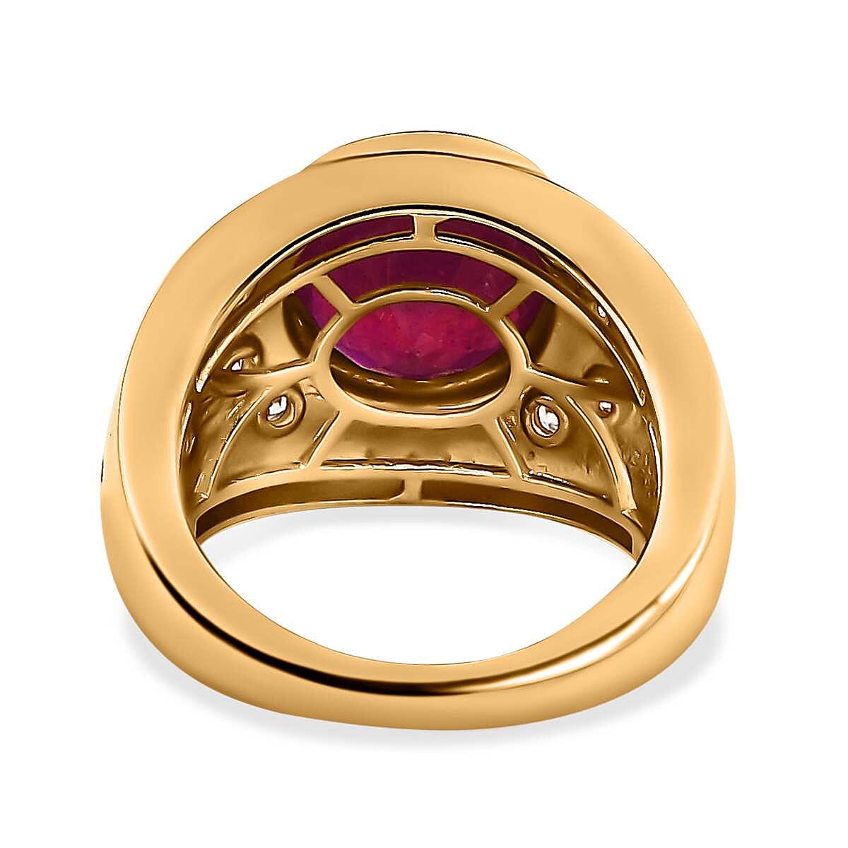 African Ruby and White Zircon 6.27 ctw Ring in 18K Vermeil Yellow Gold Over Sterling Silver (Size 5.5)
