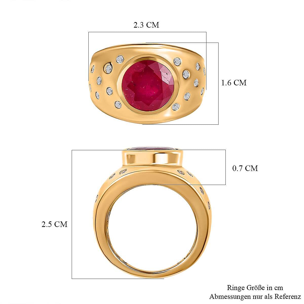 African Ruby and White Zircon 6.27 ctw Ring in 18K Vermeil Yellow Gold Over Sterling Silver (Size 5.5)