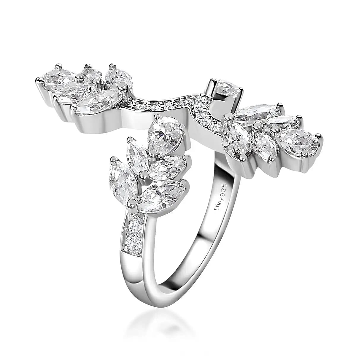 Moissanite Floral Trilogy Open Statement Band Ring in Platinum Over Sterling Silver (Size 6.0) 1.90 ctw image number 4