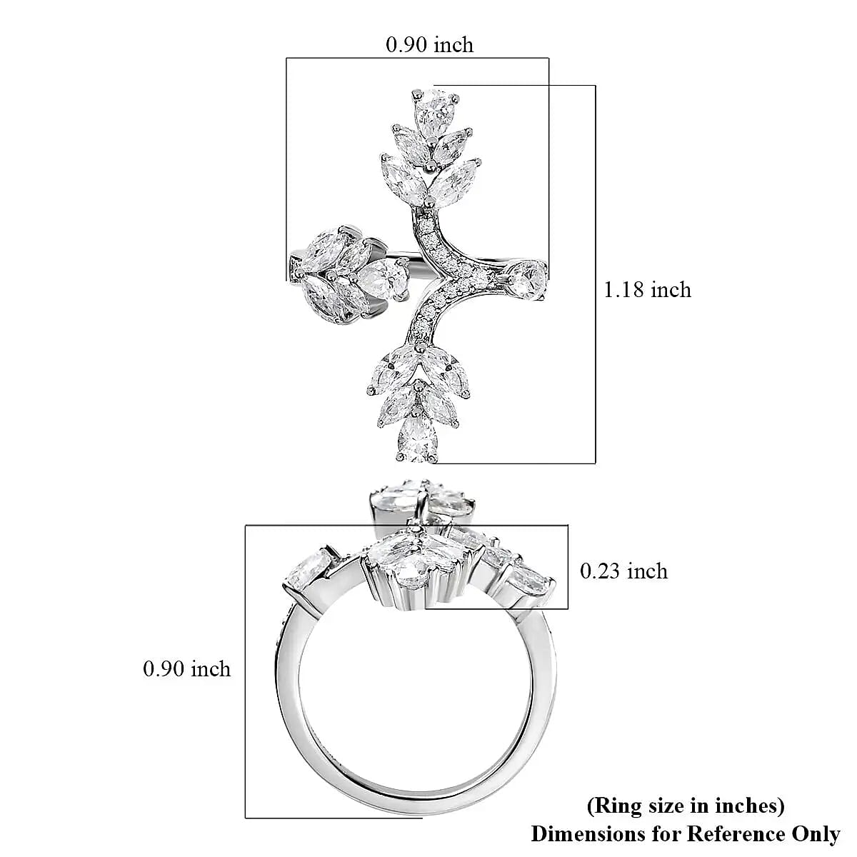 Moissanite Floral Trilogy Open Statement Band Ring in Platinum Over Sterling Silver (Size 6.0) 1.90 ctw image number 6