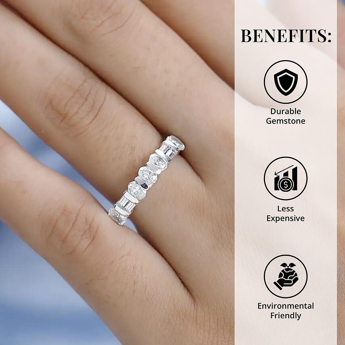 Moissanite Mixed Shapes Band Ring in Platinum Over Sterling Silver (Size 9.0) 1.00 ctw image number 3