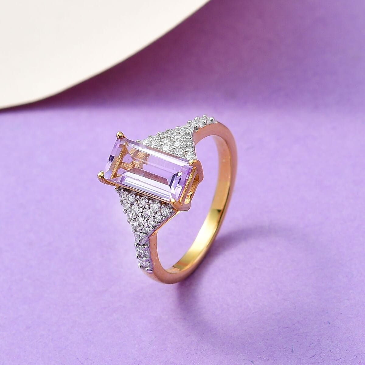 Rose De France Amethyst and Moissanite Ring in Vermeil Yellow Gold Over Sterling Silver 1.50 ctw image number 1