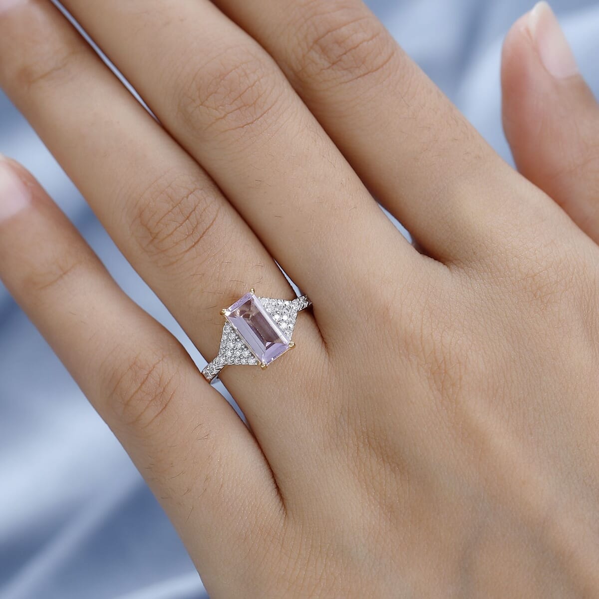 Rose De France Amethyst and Moissanite Ring in Vermeil Yellow Gold Over Sterling Silver 1.50 ctw image number 2