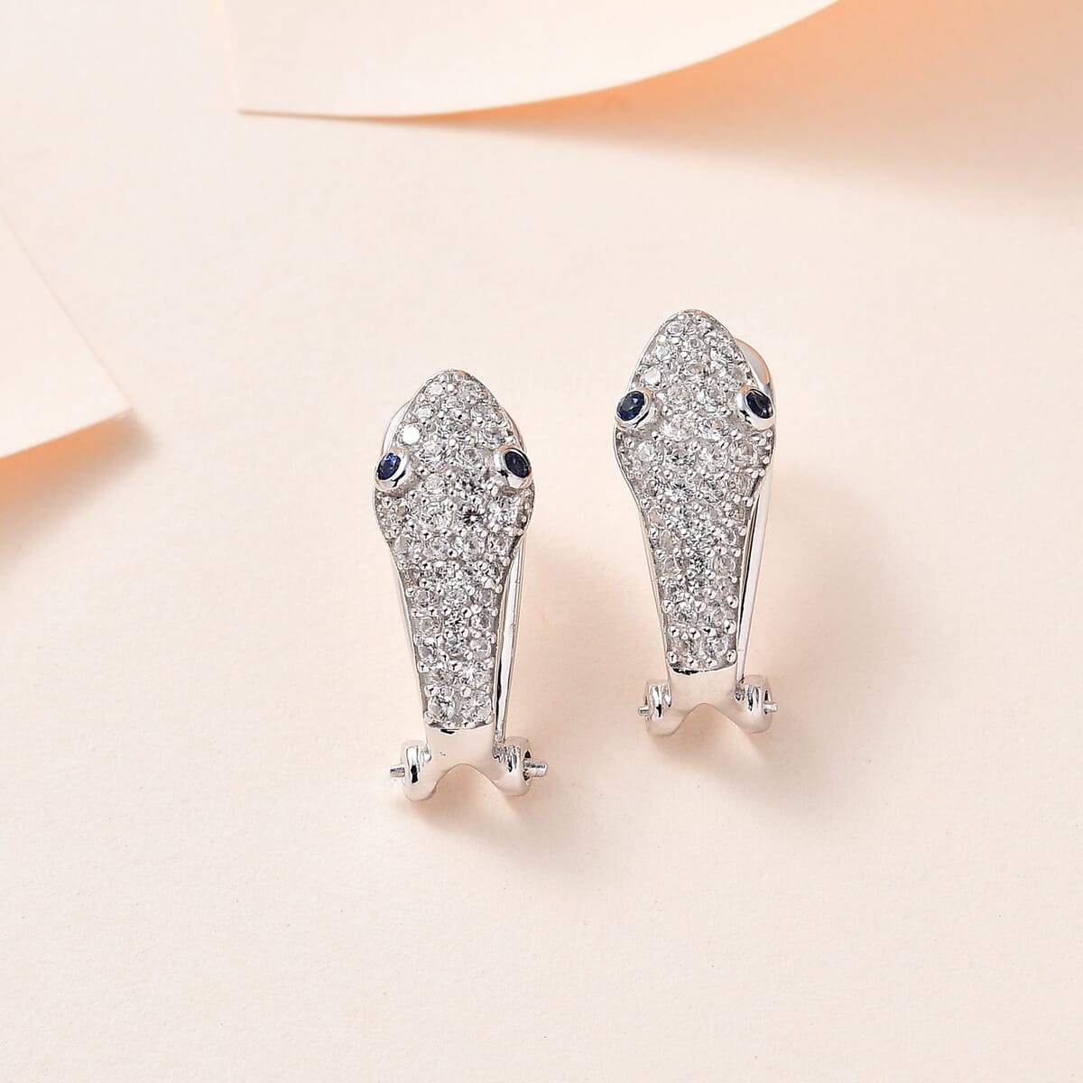Ceylon Blue Sapphire and White Zircon Earrings in Platinum Over Sterling Silver 1.00 ctw image number 1