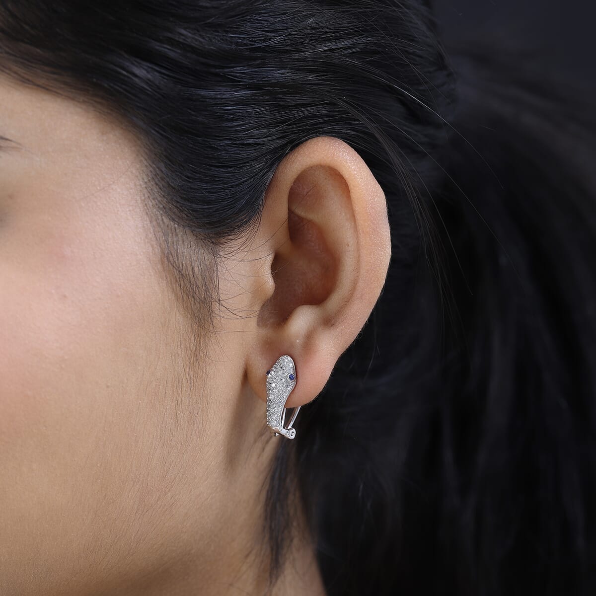Ceylon Blue Sapphire and White Zircon Earrings in Platinum Over Sterling Silver 1.00 ctw image number 2
