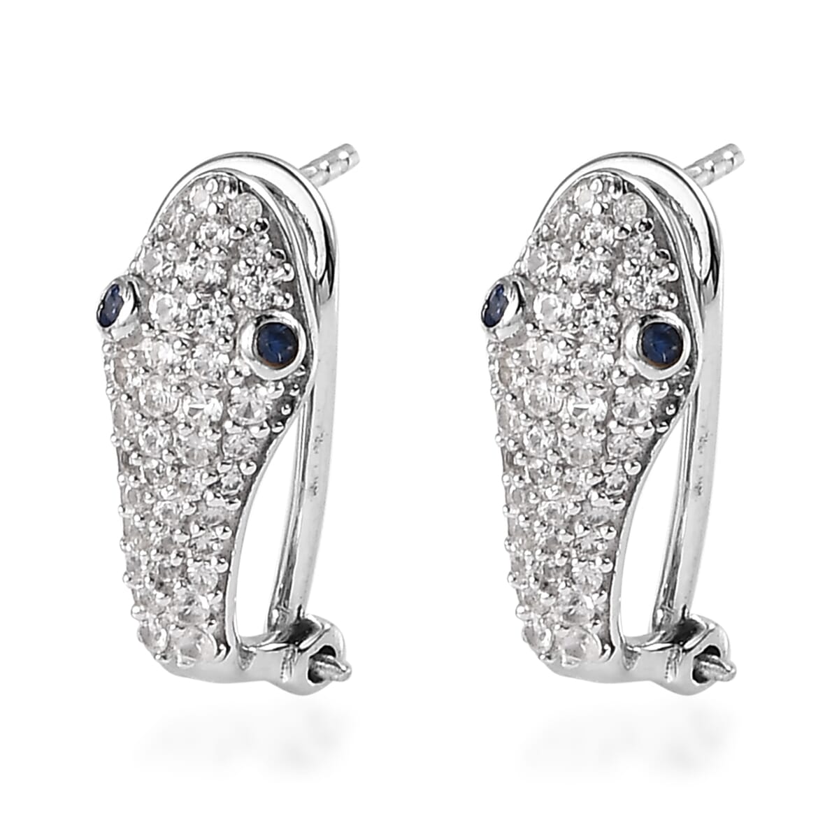 Ceylon Blue Sapphire and White Zircon Earrings in Platinum Over Sterling Silver 1.00 ctw image number 3