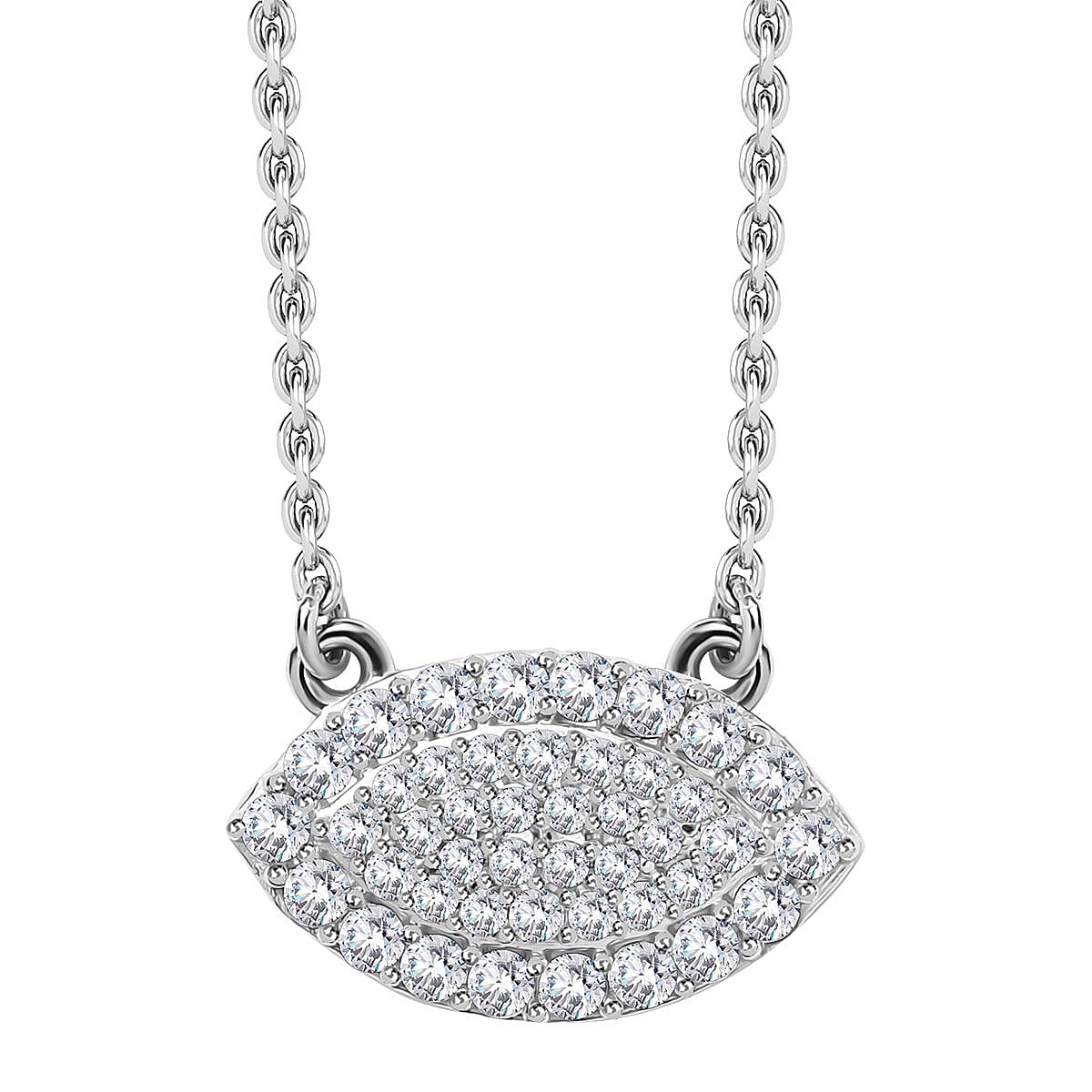 Moissanite Evil Eye Protector Necklace 18 Inches in Platinum Over Sterling Silver 0.40 ctw
