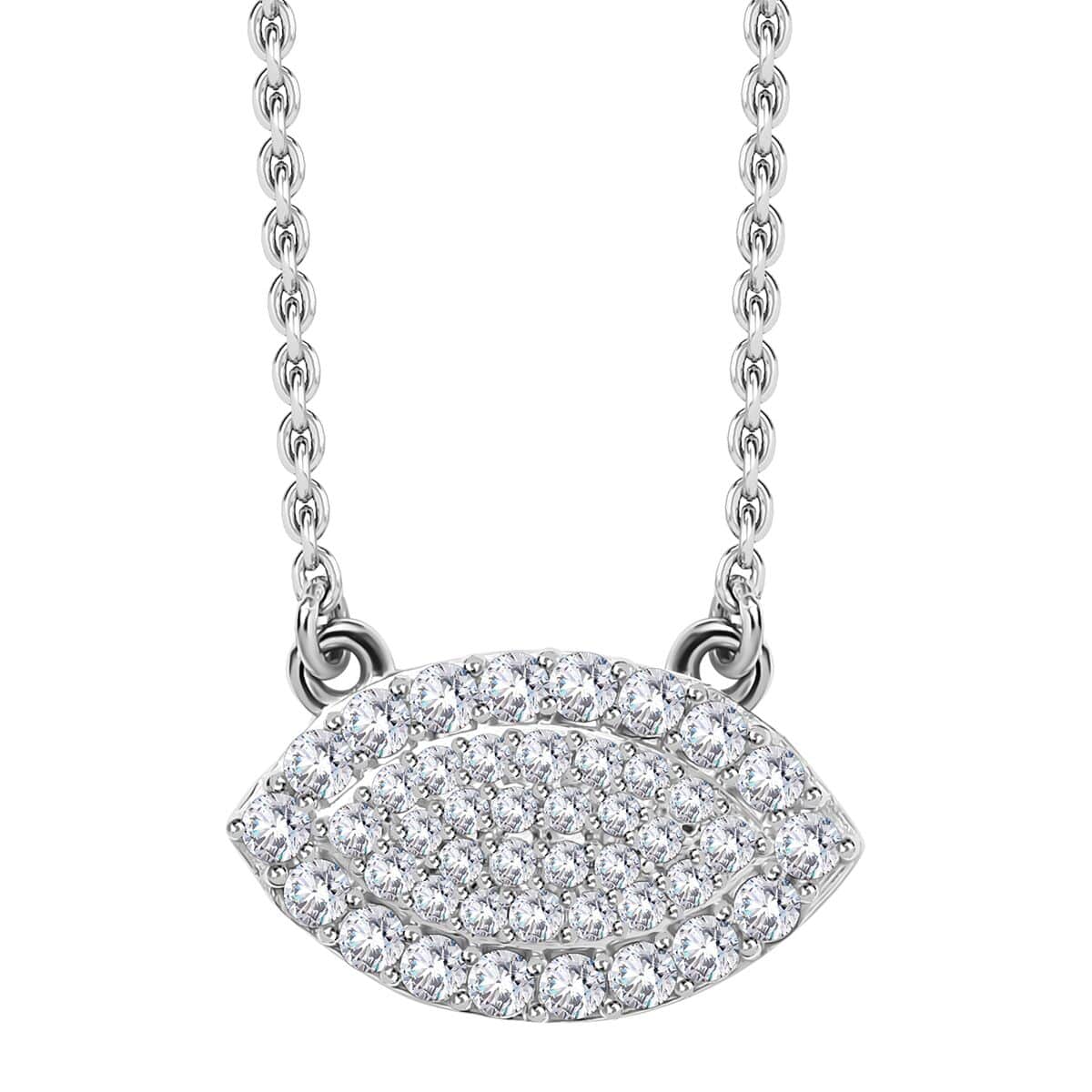 Moissanite Evil Eye Protector Necklace 18 Inches in Platinum Over Sterling Silver 0.40 ctw image number 0