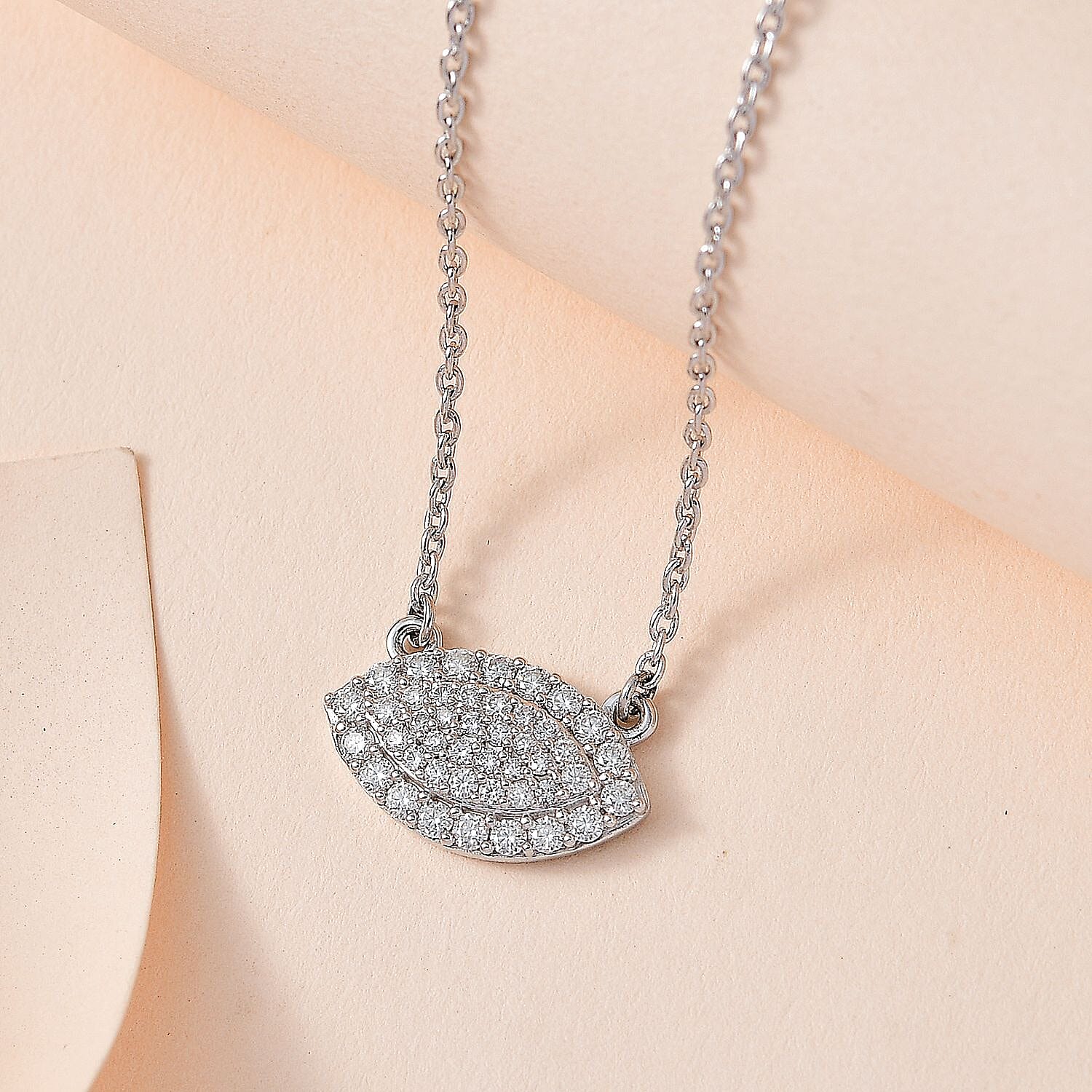Moissanite Evil Eye Protector Necklace 18 Inches in Platinum Over Sterling Silver 0.40 ctw