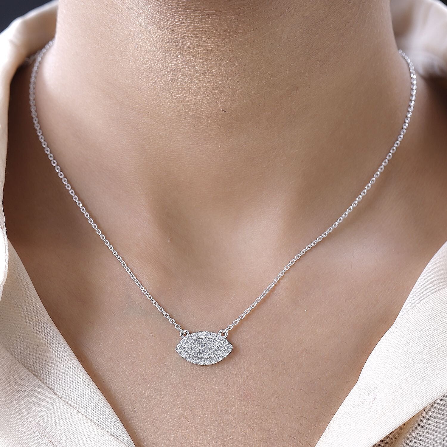 Moissanite Evil Eye Protector Necklace 18 Inches in Platinum Over Sterling Silver 0.40 ctw