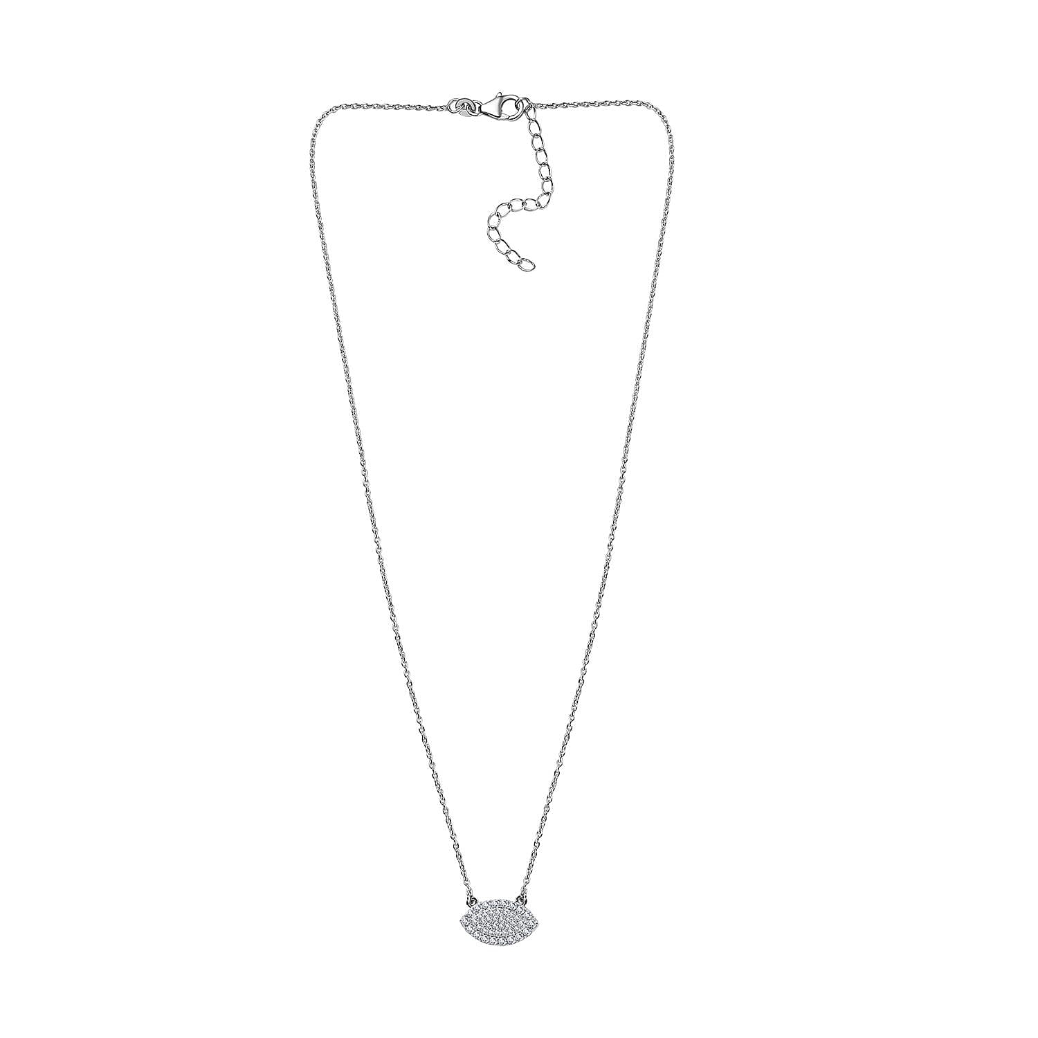 Moissanite Evil Eye Protector Necklace 18 Inches in Platinum Over Sterling Silver 0.40 ctw