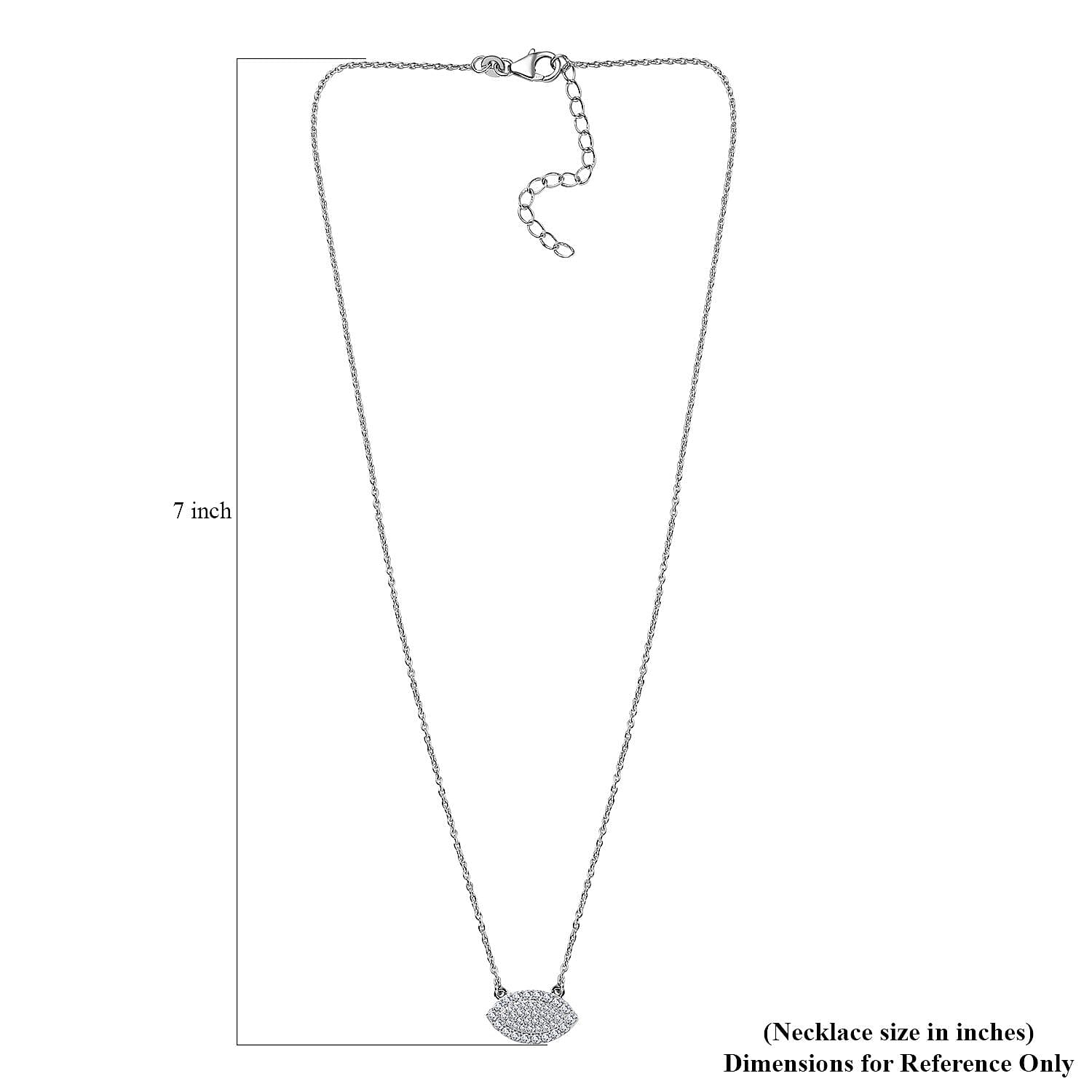 Moissanite Evil Eye Protector Necklace 18 Inches in Platinum Over Sterling Silver 0.40 ctw
