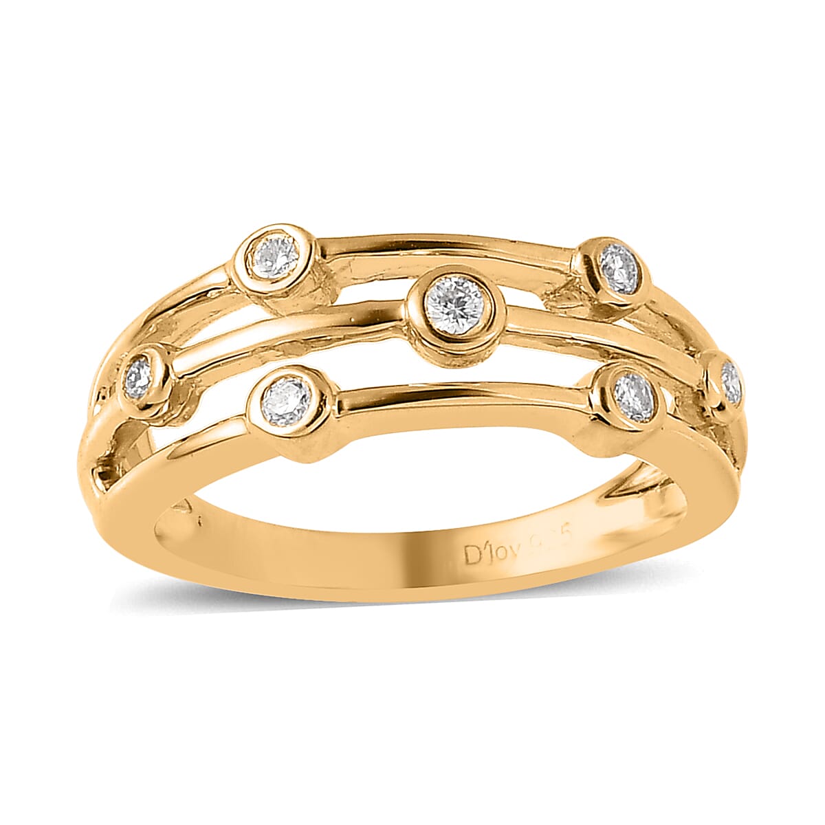 Moissanite Three-Row Bezel Band Ring in Vermeil Yellow Gold Over Sterling Silver (Size 6.0) 0.10 ctw