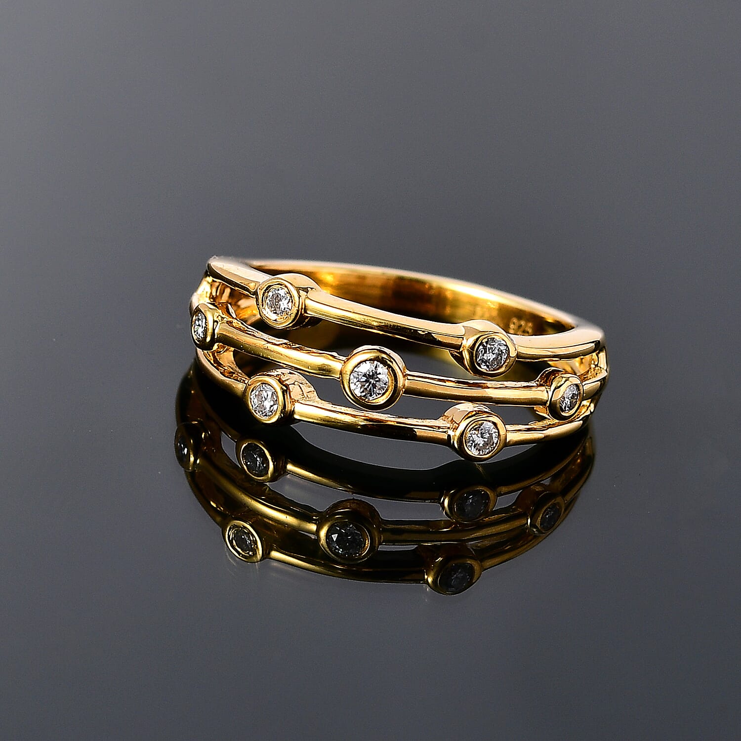 Moissanite Three-Row Bezel Band Ring in Vermeil Yellow Gold Over Sterling Silver (Size 6.0) 0.10 ctw