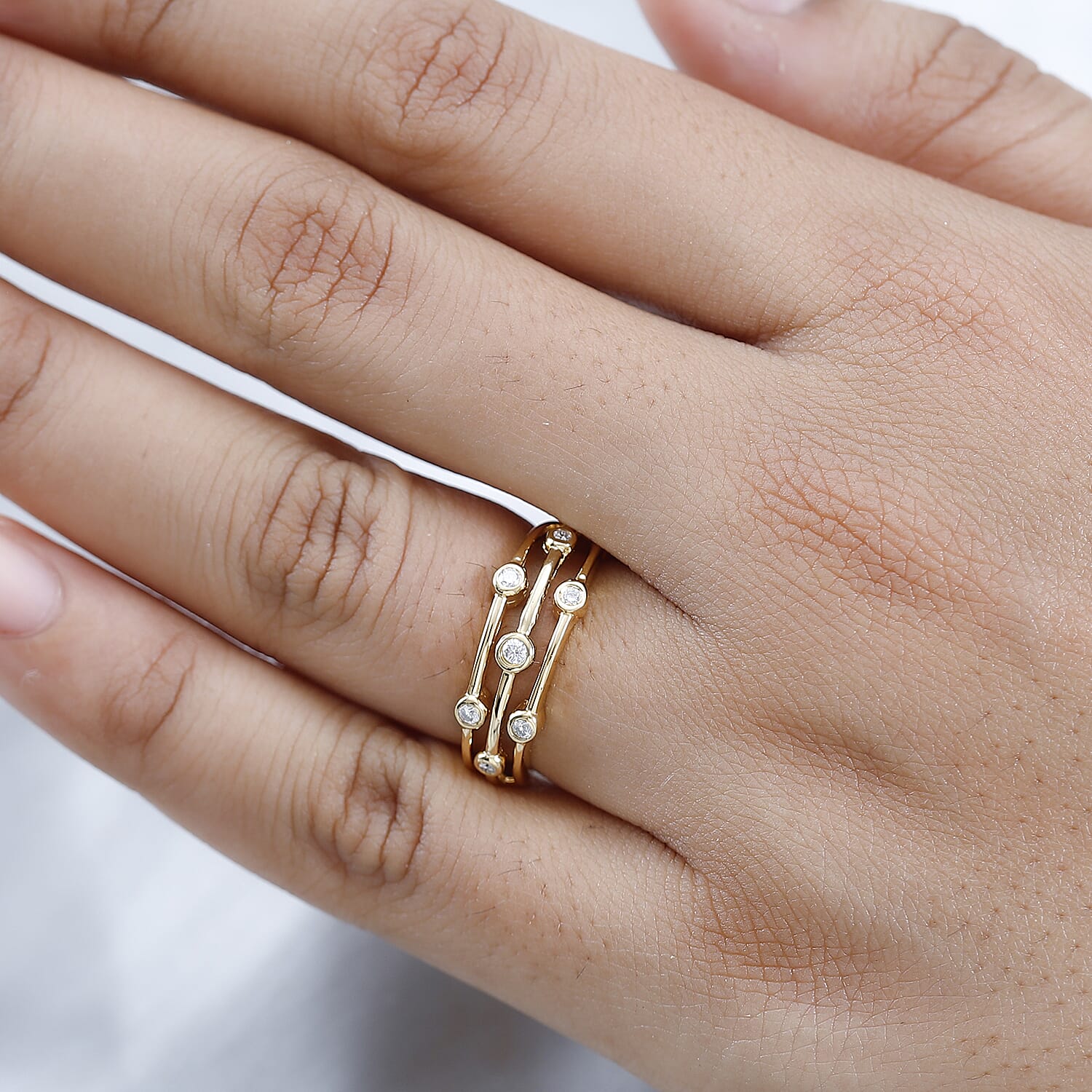 Moissanite Three-Row Bezel Band Ring in Vermeil Yellow Gold Over Sterling Silver (Size 6.0) 0.10 ctw