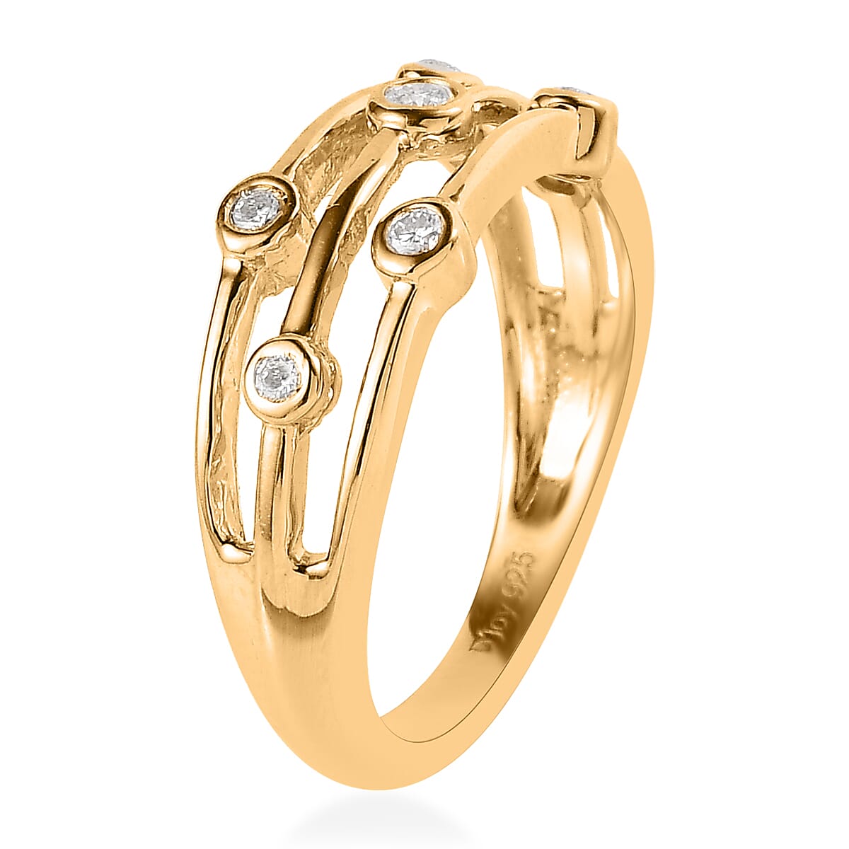 Moissanite Three-Row Bezel Band Ring in Vermeil Yellow Gold Over Sterling Silver (Size 6.0) 0.10 ctw