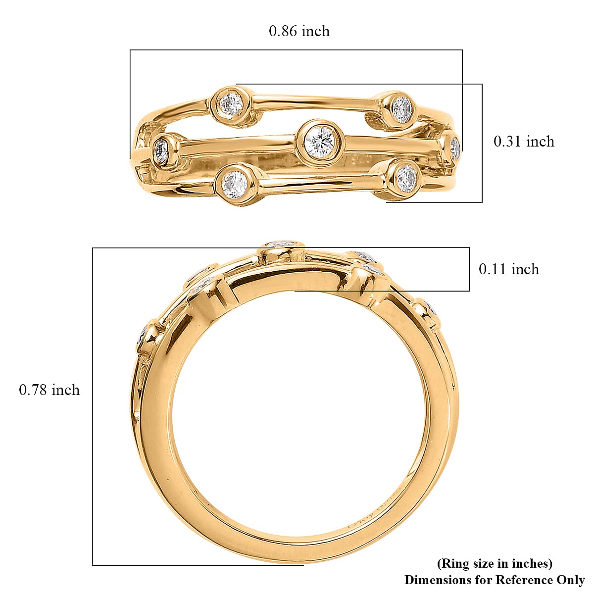 Moissanite Three-Row Bezel Band Ring in Vermeil Yellow Gold Over Sterling Silver (Size 6.0) 0.10 ctw