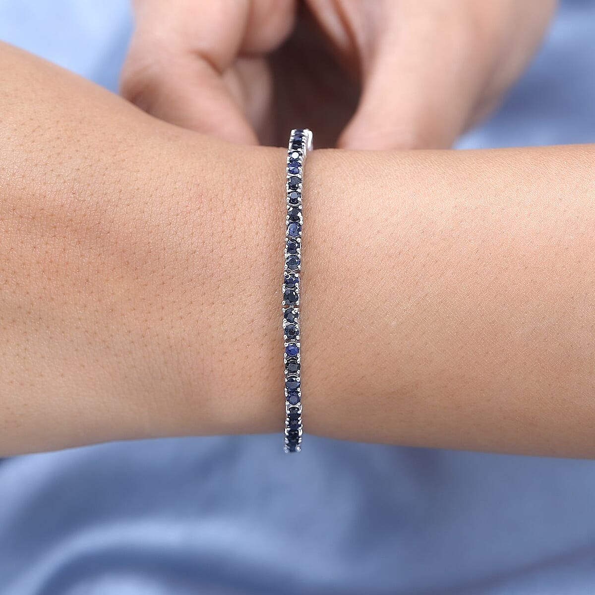 Karis Blue Sapphire Tennis Bracelet in Platinum Bond (6.50 In) 5.35 ctw image number 2