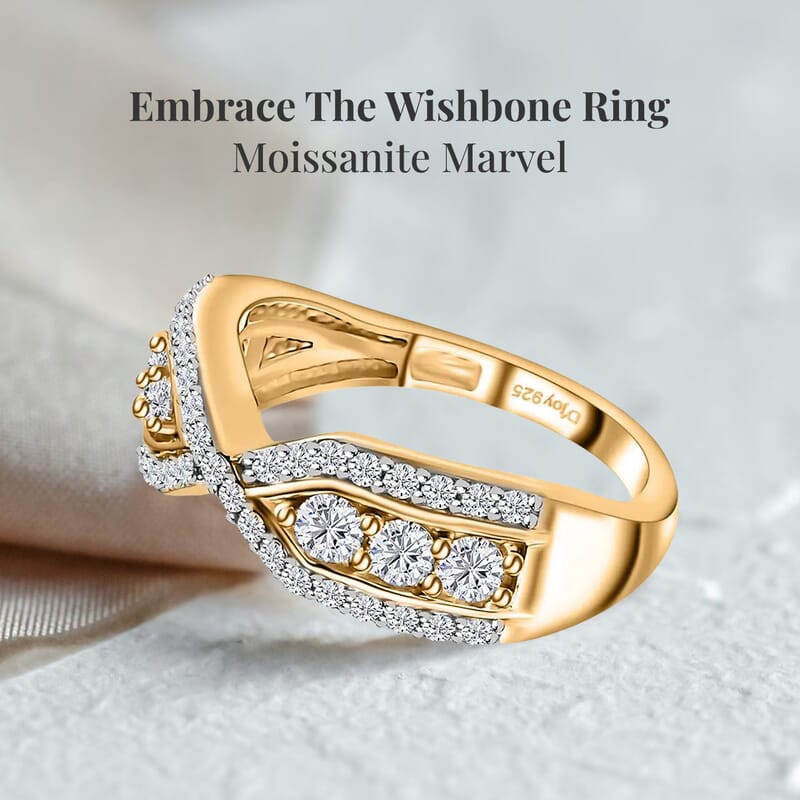 Moissanite Wishbone Ring in Vermeil YG Over Sterling Silver (Size 6.0) 0.75 ctw