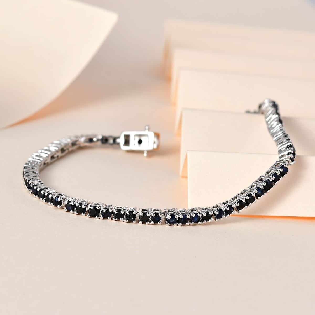 Karis Blue Sapphire Tennis Bracelet in Platinum Bond (8.00 In) 6.40 ctw image number 1