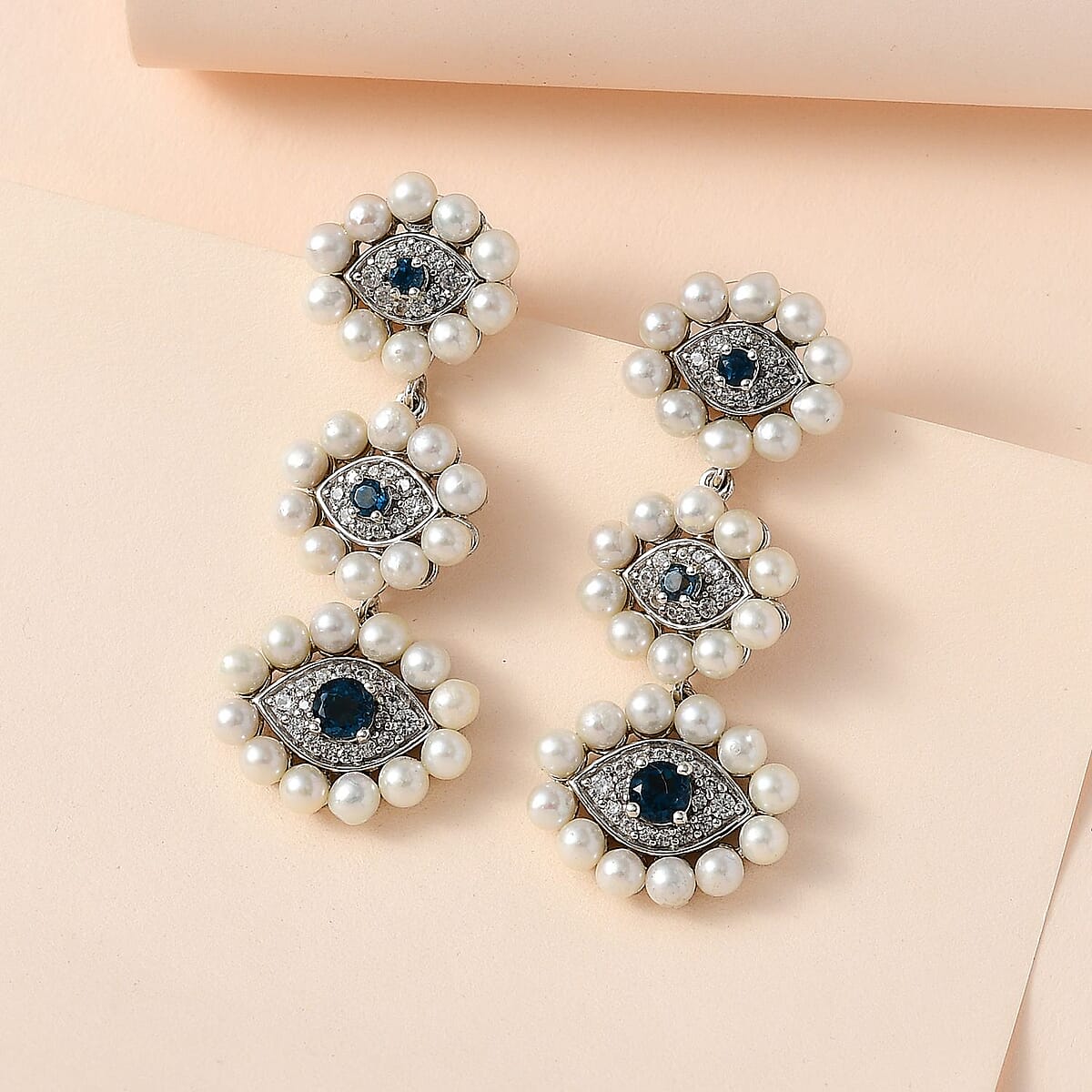 London Blue Topaz and Multi Gemstone Evil Eye Protector Earrings in Platinum Over Sterling Silver 2.00 ctw image number 1