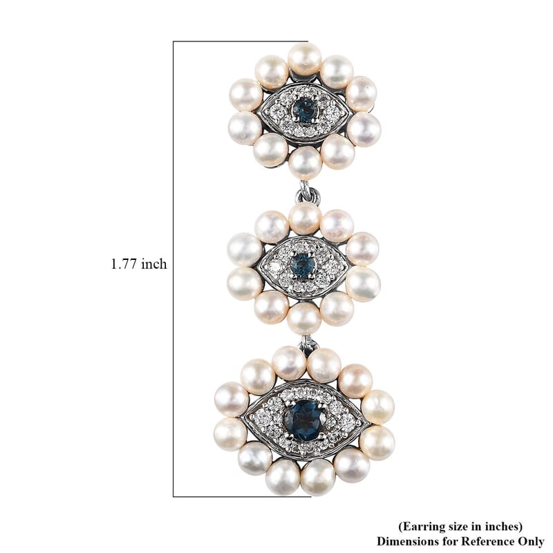London Blue Topaz and Multi Gemstone Evil Eye Protector Earrings in Platinum Over Sterling Silver 2.00 ctw