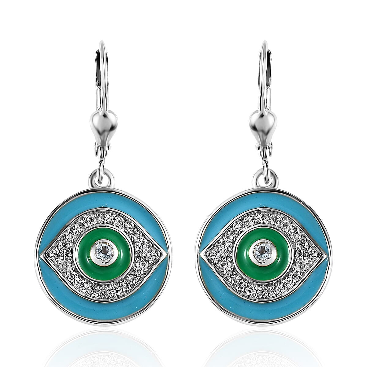 Swiss Blue Topaz and White Zircon Lever Back Earrings in Platinum Over Sterling Silver 0.65 ctw image number 0