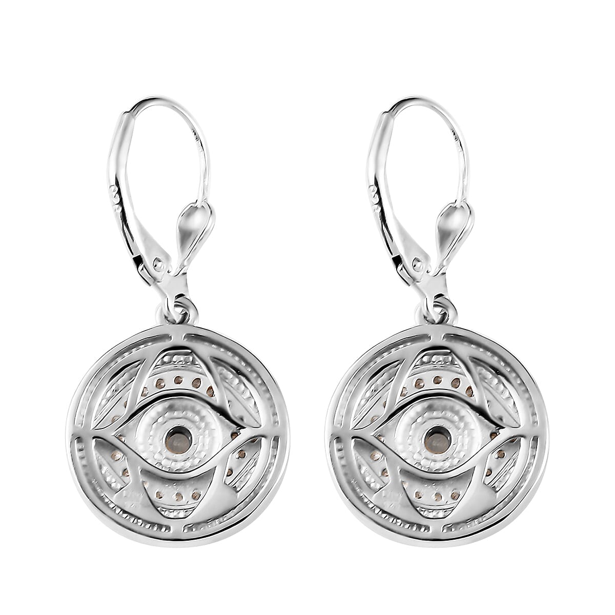 Swiss Blue Topaz and White Zircon Lever Back Earrings in Platinum Over Sterling Silver 0.65 ctw image number 3