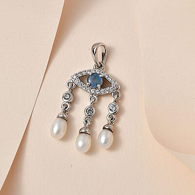 Boulder Opal Triplet and Multi Gemstone Evil Eye Protector Pendant in Platinum Over Sterling Silver 0.65 ctw