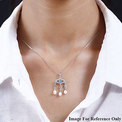 Boulder Opal Triplet and Multi Gemstone Evil Eye Protector Pendant in Platinum Over Sterling Silver 0.65 ctw