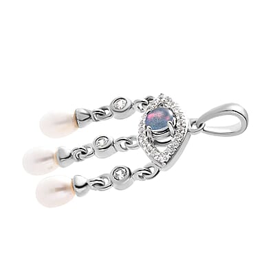 Boulder Opal Triplet and Multi Gemstone Evil Eye Protector Pendant in Platinum Over Sterling Silver 0.65 ctw