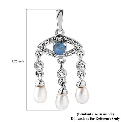 Boulder Opal Triplet and Multi Gemstone Evil Eye Protector Pendant in Platinum Over Sterling Silver 0.65 ctw