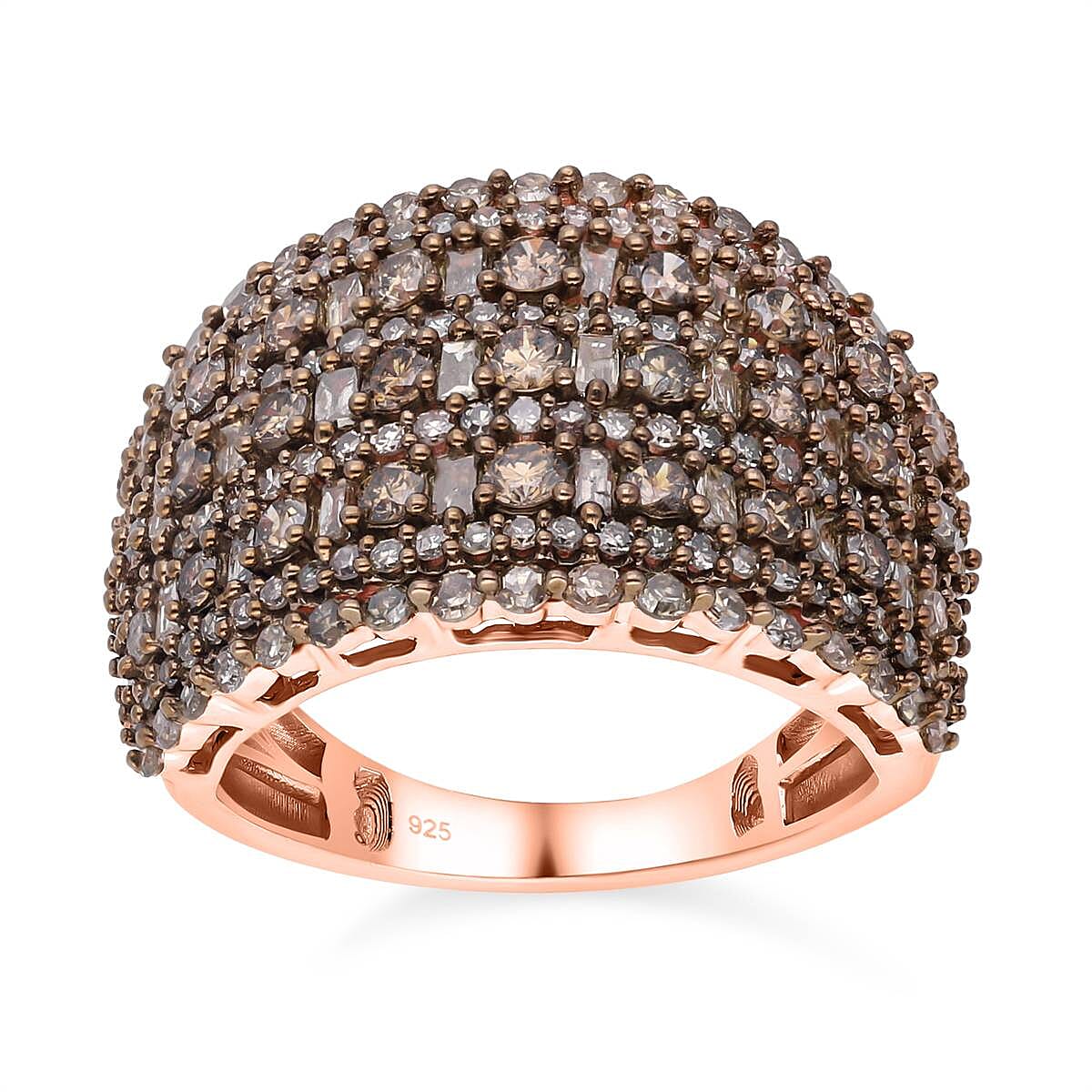 Natural Champagne Diamond 2.01 ctw Ring in 18K Vermeil Rose Gold Over Sterling Silver (Size 6.5)