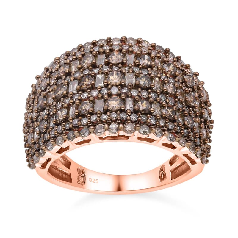 Natural Champagne Diamond 2.01 ctw Ring in 18K Vermeil Rose Gold Over Sterling Silver (Size 6.5)
